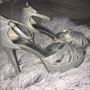 Silver glitter heels